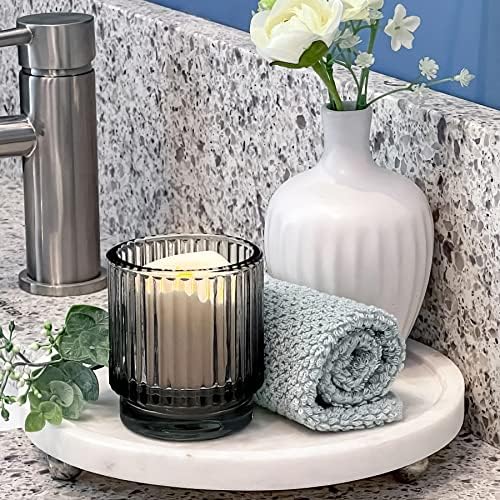 Kate Aspen Ribbed Glass Candle Holder Set - 6 Smoke Gray Tealight Holders for Home, Kitchen, Room or Living Room Decor - Vintage Tea Light Votive Accent for Table or Shelf Styling (Pack of 6) - Image 3