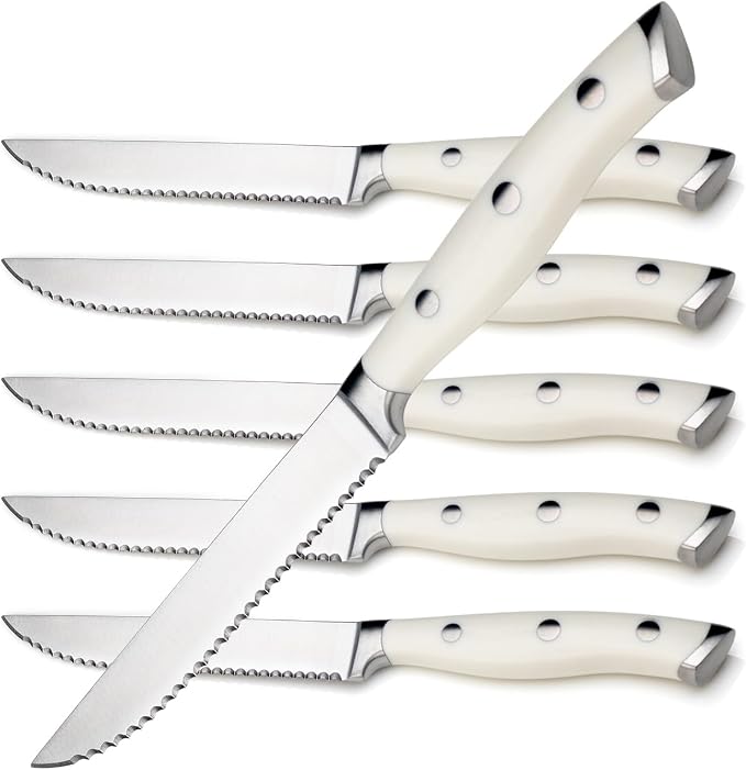 Alata 6-Piece White Steak Knives Set, Stainless Steel Steak Knife set by Alata