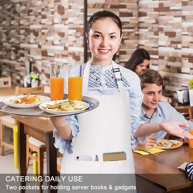 Jubatus 4 Pack Bib Aprons with 2 Pockets Cooking Chef Kitchen Apron - Image 5