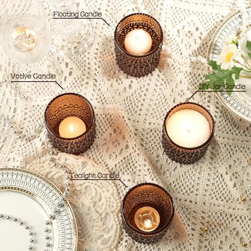 12pcs Votive Candle Holder, 2.7 * 3.5in Large Amber Glass Tea Light Candle Holders Bulk, DIY Wax Filling Romance Tealight Candle Holders for Home Table & Christmas - Image 4