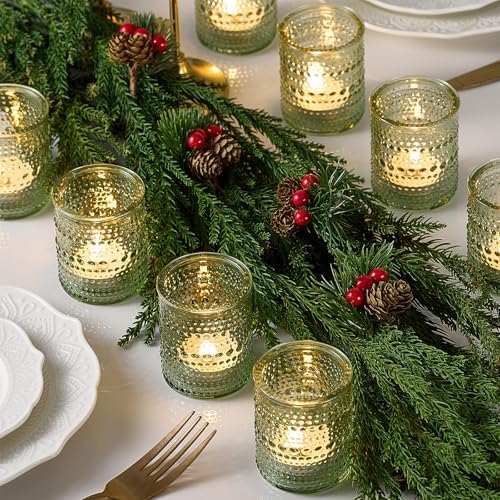 24 Pack Clear Glass Votive Candle Holders, Vintage Candle Holder for Floating Candle, Tealight Candle Holder for Table Centerpieces Home Bridal Shower Birthday Christmas Table Decoration (Green) - Image 3