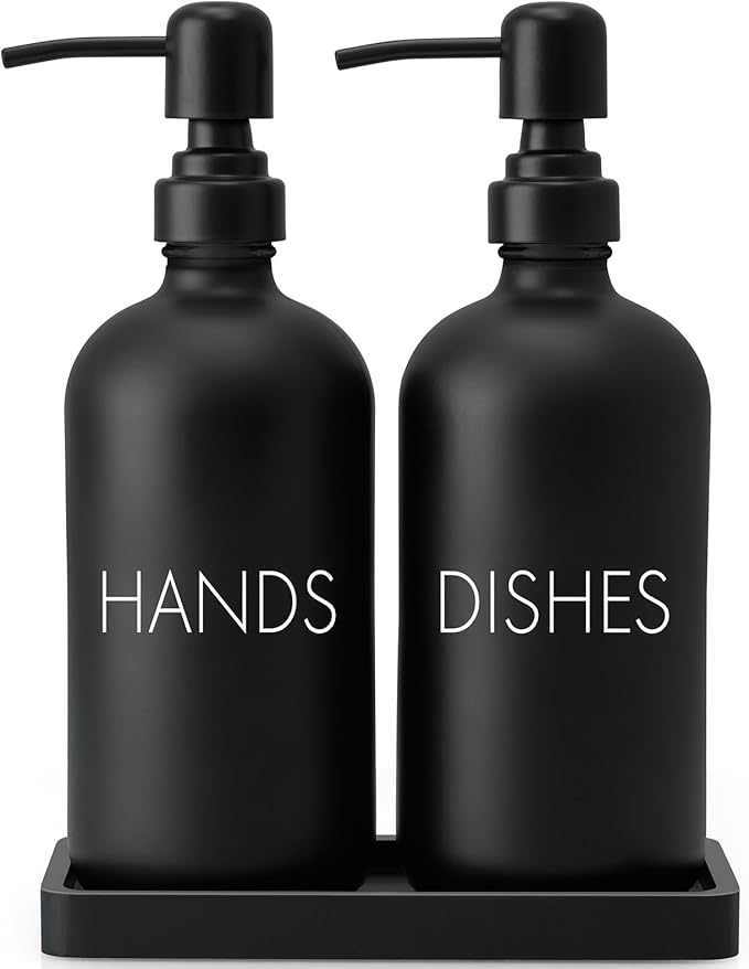 Black Dish and Hand Soap Dispenser Set by Unknown