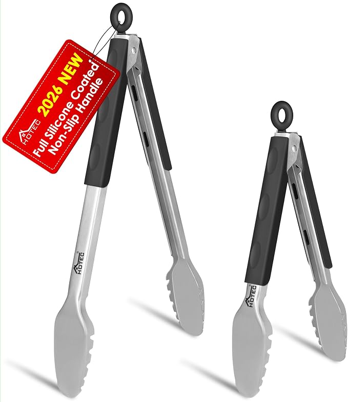 Hotec Stainless Steel Kitchen Tongs, Locking Metal Food Tongs by Hotec