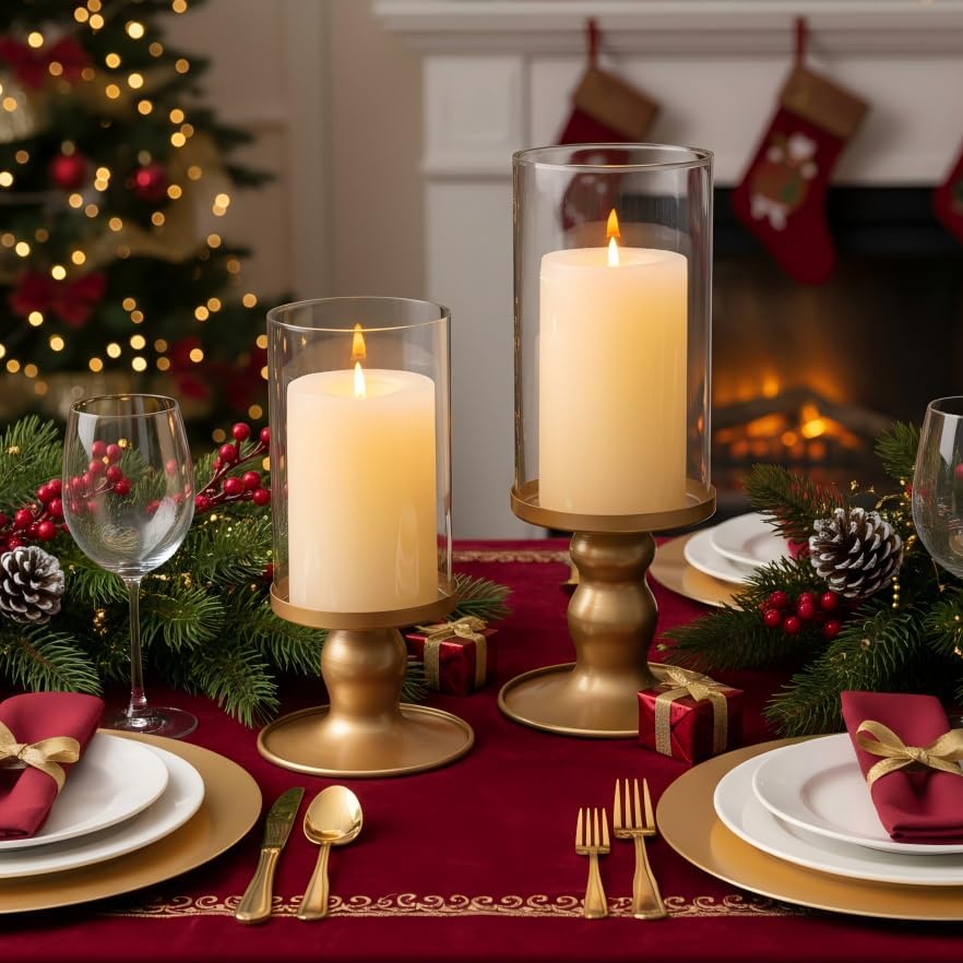 NITIME 4Pcs Hurricane Candle Holder for Pillar Candles, Gold Candle Holders with Clear Glass Sleeve for Table Centerpieces,Pillar Candle Holders for Home Decor, Wedding, Holiday and Party Decor - Image 4