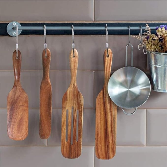 Spurtle Set, Natural Acacia Wooden Kitchen Utensils Set of 2, Wooden Spoons - Image 6