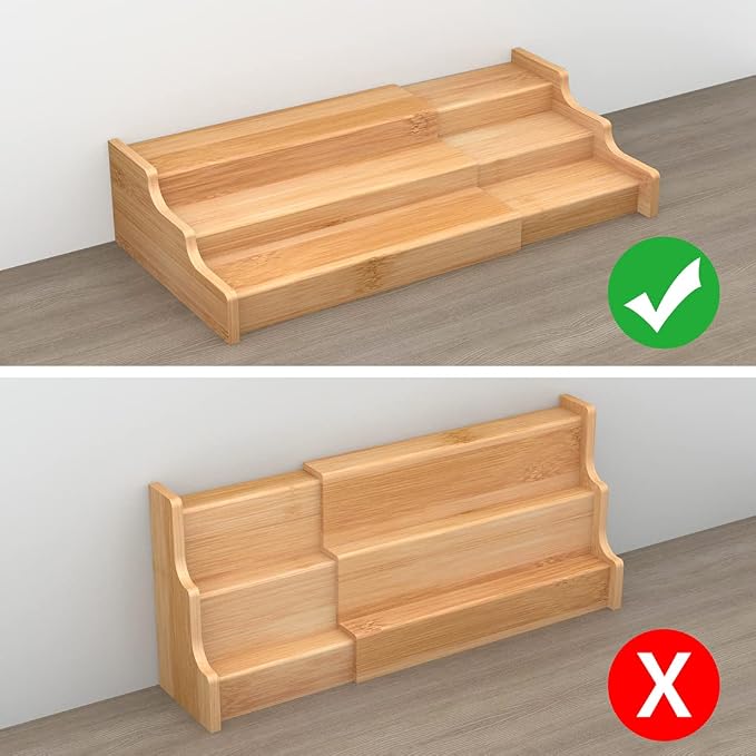 Spice Rack Kitchen Cabinet Organizer- 3 Tier Bamboo Expandable Display Shelf - Image 2
