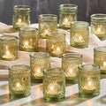 30 Pack Clear Glass Votive Candle Holders, Vintage Candle Holder Bulk, Tealight Candle Holders for Table Centerpieces, Home, Bridal Shower, Birthday, Christmas, Thanksgiving Party Table Decor (Green) by Hlukana