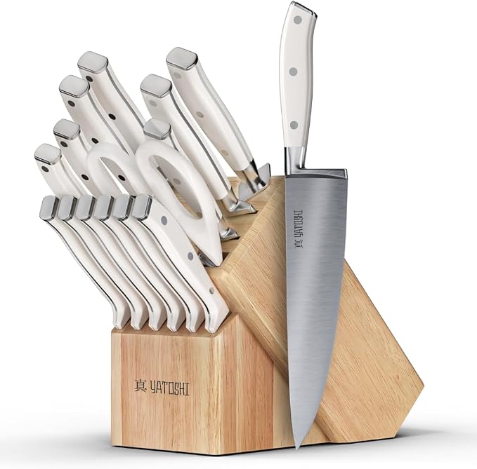 Yatoshi 15 Piece White Knife Block Set by YatoshiKnives