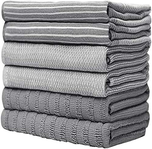 Premium Kitchen Towels (20”x 28”, 12 Pack) | Large Cotton Dish Towels | Flat & Terry Highly Absorbent Kitchen Linen Set with Hanging Loop | Gray - Image 6