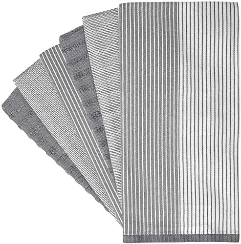 Premium Kitchen Towels (20”x 28”, 12 Pack) | Large Cotton Dish Towels | Flat & Terry Highly Absorbent Kitchen Linen Set with Hanging Loop | Gray - Image 3
