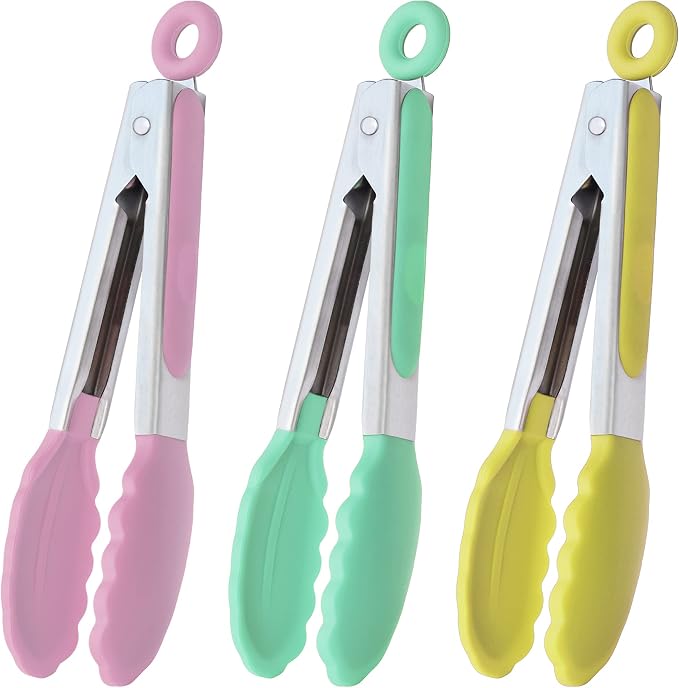 HINMAY Small Tongs with Silicone Tips 7-Inch Serving Tongs by HINMAY