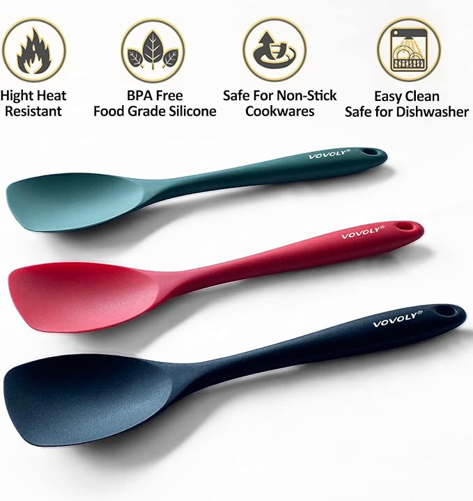 Upgrade Silicone Spatula Spoon Set, VOVOLY Heat Resistant Rubber Spoonula - Image 2