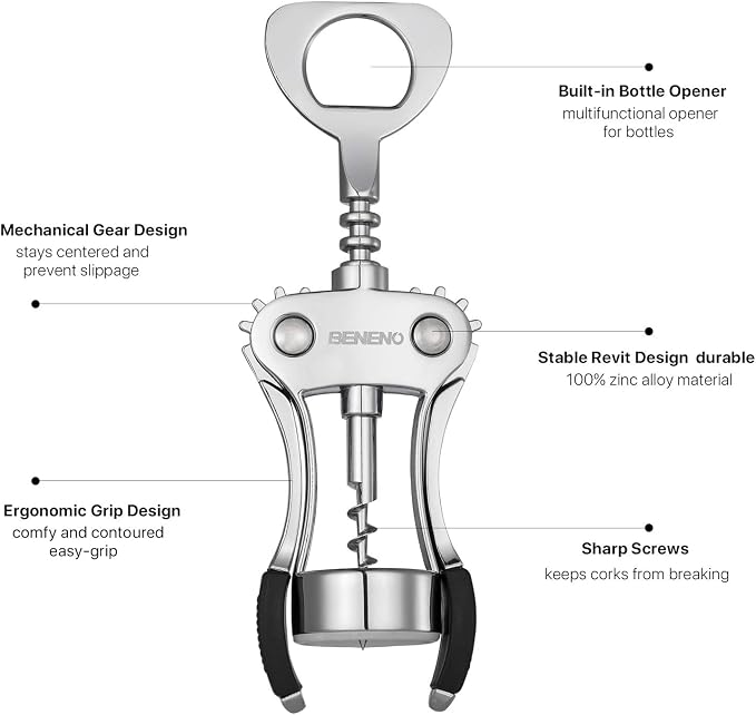 Beneno Wine Opener with Stainless Steel Wine Foil Cutter - Image 2