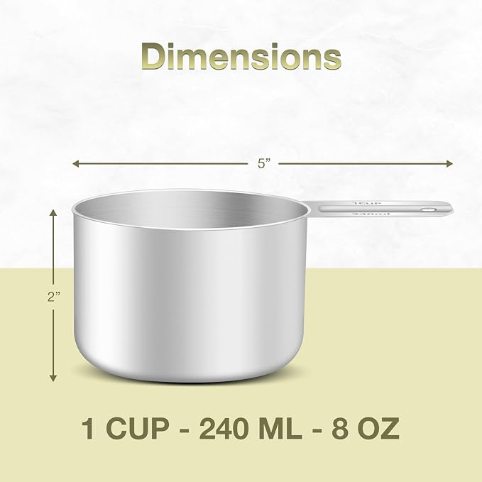 2PCS 1Cup Single Measuring Cup, Etched Inner Scale Stainless Steel Measure Scoop - Image 2
