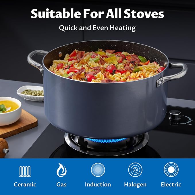 BEZIA 12 Quart Cooking Pot, Large Non Stick Induction Stock Pots - Image 4