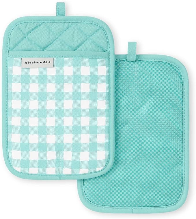 KitchenAid Gingham Pot Holder 2-Pack Set, Aqua Sky by KitchenAid