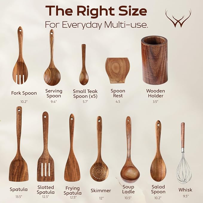 16 Pcs Teak Wooden Cooking Utensils Set – Premium Teak Wooden Utensil Set - Image 4