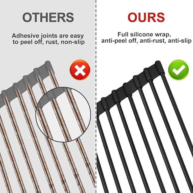 MERRYBOX Roll Up Dish Drying Rack, Silicone Wrapped Over The Sink Dish Rack - Image 4
