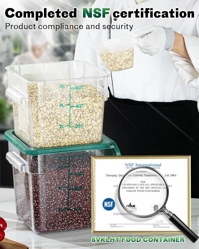 2QT NSF Food Storage Containers: 8 PCS Commercial Clear Square Food Storage - Image 3