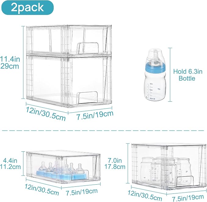 Vtopmart 4 Pack Clear Stackable Storage Drawers, Under Sink and Kitchen - Image 2