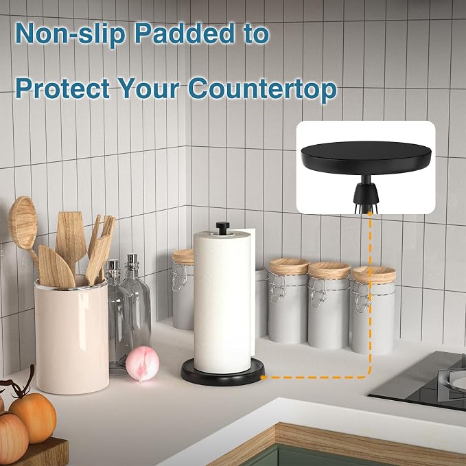 Paper Towel Holder Countertop, One-Handed Tear, Stainless Steel, Weighted Base - Image 4