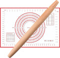 Muso Wood French Rolling Pin and Silicone Baking Mat Set, 15.75 Inch Beech Wood by Musowood