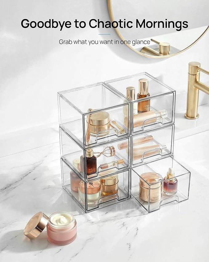Vtopmart 2 Pack Small Clear Stackable Storage Drawers, Acrylic Bathroom Makeup - Image 3