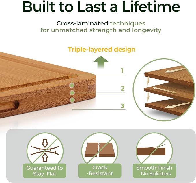Keechee Bamboo Cutting Board, Durable Wood Cutting Boards - Image 6