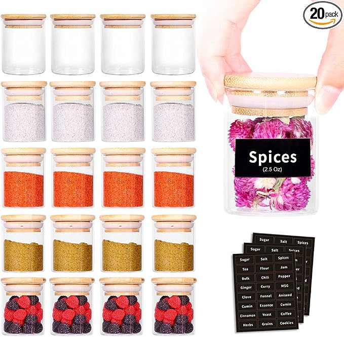 SAIOOL 20 Pack - 2.5 FL OZ Mini Spice Jars by SAIOOL