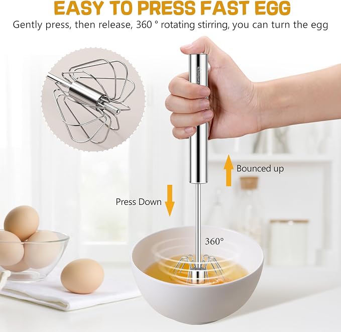 NileHome Stainless Steel Whisk Set 8" 10" Hand Blender + 12" Semi-Automatic - Image 3