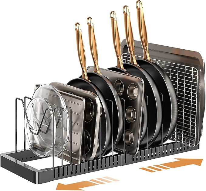 PanPanPal Pots and Pans Organizer under Cabinet, Expandable Pot Lid Organizer by PanPanPal