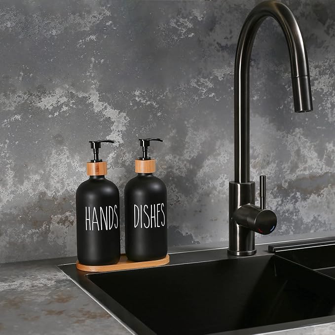 MOMEEMO Black Soap Dispenser Set, Contains Hand and Dish Soap Dispenser - Image 3