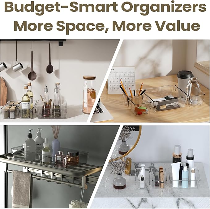 33 PCS Clear Plastic Drawer Organizer Set, 4 Sizes Acrylic Drawer Storage Trays - Image 9