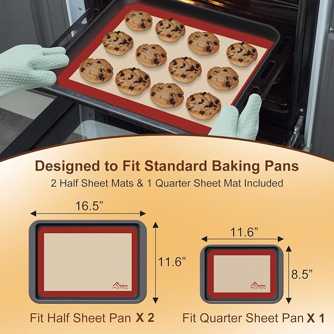 HOTEC Silicone Baking Mats 3 Pack – Non-Stick Reusable Silicone Baking Sheets - Image 3