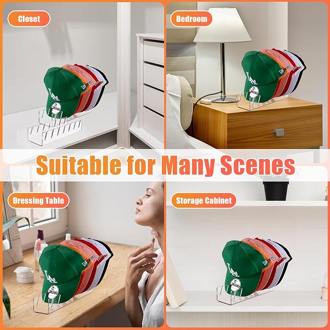 Hat Stand for Baseball Caps, 2 Pack No Install Acrylic Hat Organizer for 14 - Image 5