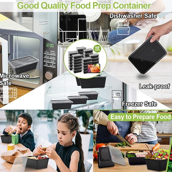 50-Pack Meal Prep Containers, 26 OZ Microwavable Reusable Food Containers - Image 5