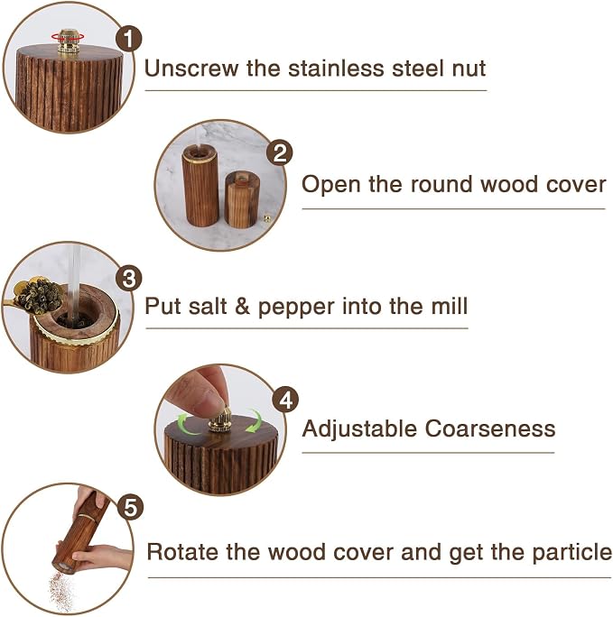 Wooden Pepper Grinder Pepper Mill, Adjustable Coarseness Salt Pepper Grinder - Image 6