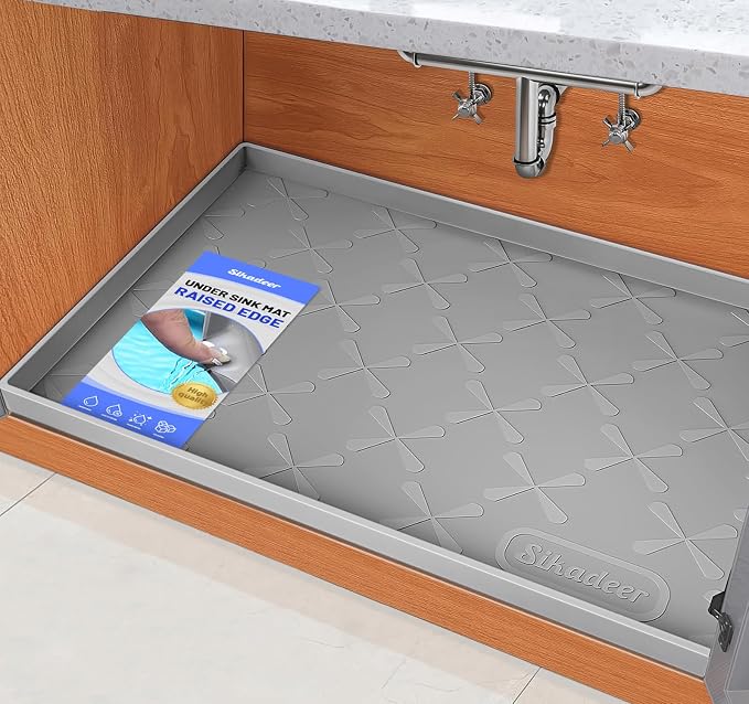 SIKADEER 19" x 19" Under Sink Mat Waterproof, Silicone Mat Kitchen Drawer Shelf by SIKADEER
