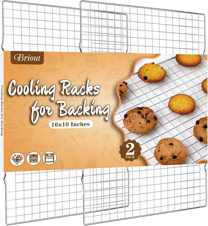 Cooling Rack for Baking 2-Pack, 16x10 Inches Baking Rack, Thick Wire Cookie by Briout