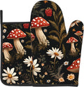 Mushroom Oven Mitt Pot Holder Set Vintage Floral BBQ Cooking Gloves by DZGlobal