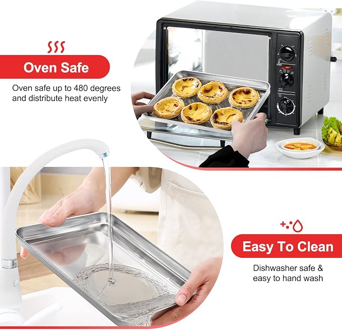 Cookie Sheets for Baking, Stainless Steel Baking Sheet Baking Pan Tray - Image 4