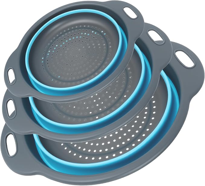 Collapsible Colander 3-Pack Set Space-Saving Foldable Kitchen Strainer by CLUREN