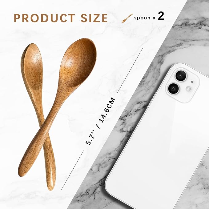 2 PCS Small Wooden Spoons, 5.8 Inch Honey Spoons - Image 2