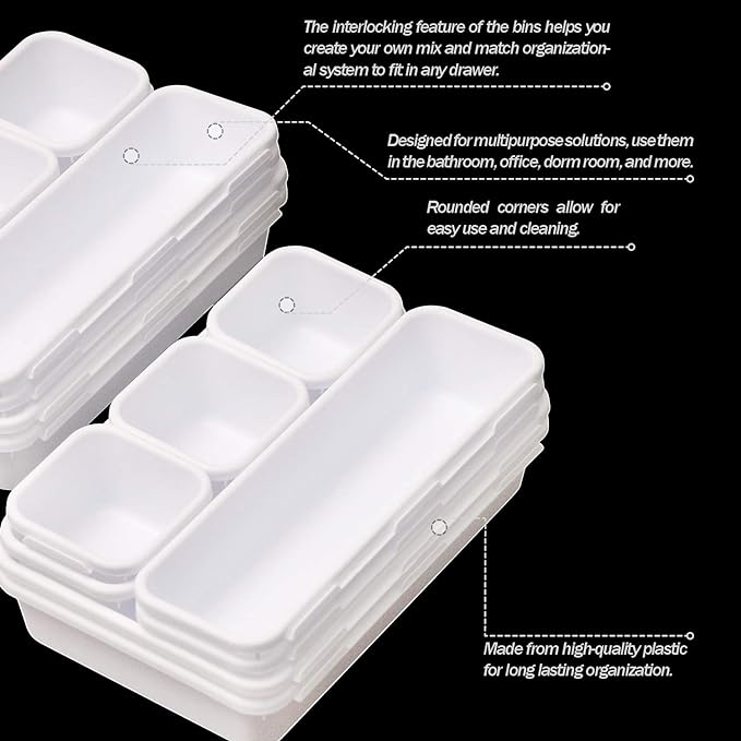 TENABORT 42 Pack Interlocking Desk Drawer Organizer Tray Dividers Plastic - Image 3