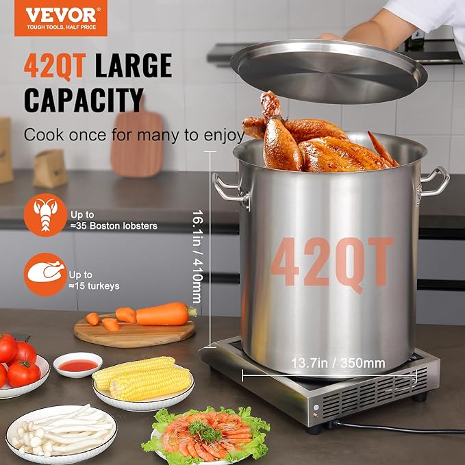 VEVOR 18/8 Stainless Steel Stockpot, 42QT Large Cooking Pots, Heavy Duty - Image 2