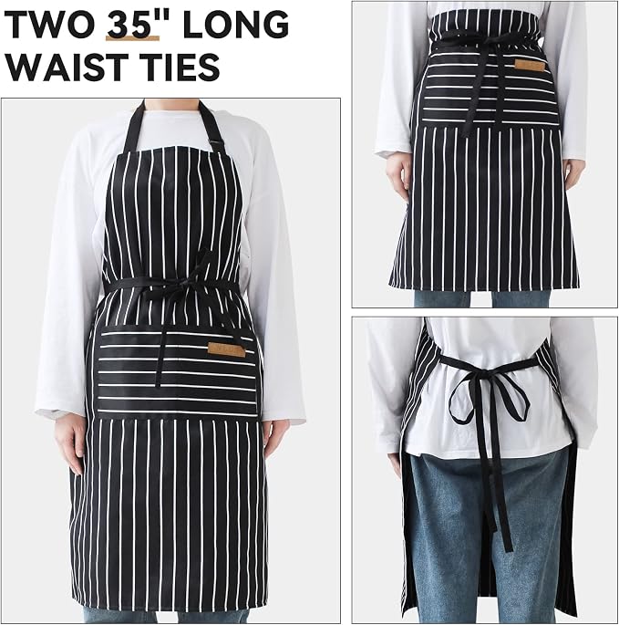 NLUS 2 Pcs Kitchen Cooking Aprons, Poly/Cotton Blend Adjustable Soft Bib Stripe - Image 6