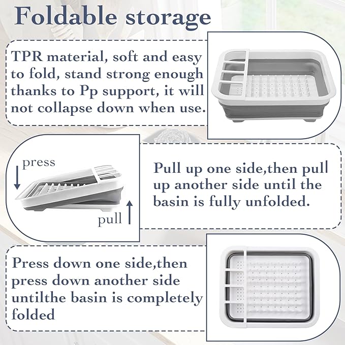 Collapsible Bowls, and Dishes Drainer, Portable Space-Saving Dish Rack - Image 5