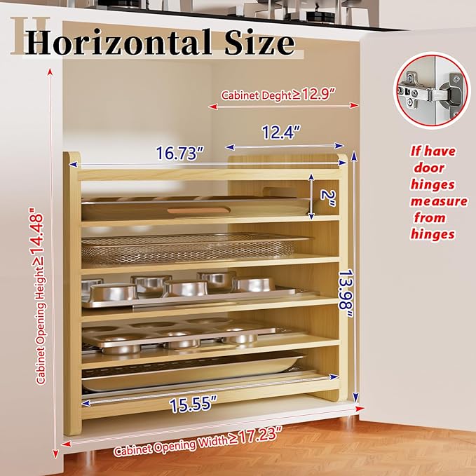 6 Tier Wooden Tray Dividers for Cabinets, Baking Cookie Sheet Organizer - Image 2