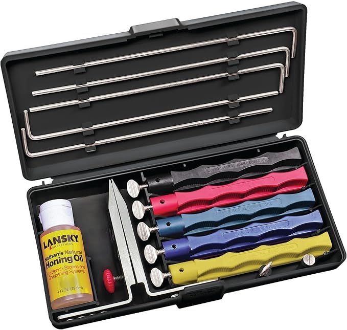 Lansky Deluxe Knife Sharpening System: 5-Stone Ceramic Knife Sharpener Kit by Lansky