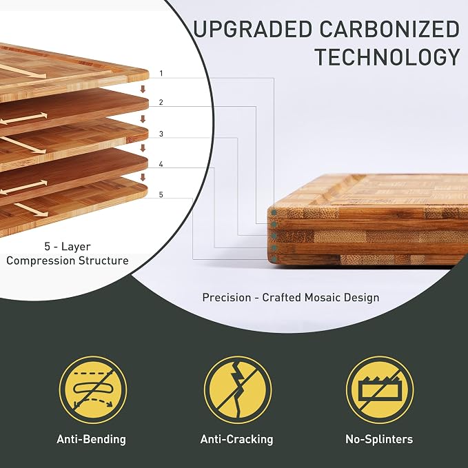 Bamboo Cutting Board Non Slip Heavy Duty Over Sink Wooden Wood Cutting Board - Image 4